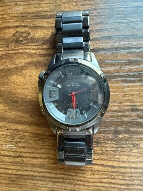 Disney Men's Black Metal Watch with Red Hands